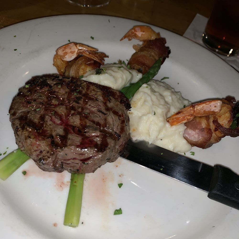 Joyce's Seafood & Steaks - The 6 ounce top cut sirloin with 3 bacon wrapped shrimp for HRW - Seafood Near Me - Houston, Texas Joyce's Seafood & Steaks - The 6 ounce top cut sirloin with 3 bacon wrapped shrimp for HRW - Seafood Near Me - Houston, Texas