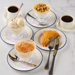 Meraki Greek Grill - Desserts: Baklava,
Mama's Rice Pudding,  Whipped Yogurt with Honey & Toasted Walnuts & Baklava Ice Cream.