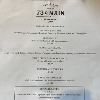 73 & Main - Menu - Seafood Near Me - Mount Pleasant, North Carolina