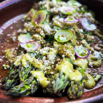 EMRE - Asparagus with green goddess dressing - Mediterranean Near Me - Paso Robles, California EMRE - Asparagus with green goddess dressing - Mediterranean Near Me - Paso Robles, California
