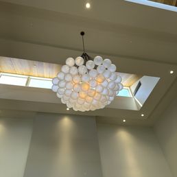 The interesting ceiling detail and light fixture