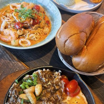 NEP Cafe - top down: the The "DAO", Seafood Tom Kha Pasta, Banh Mi Chao - Beef Belly - Breakfast & Brunch Near Me - Fountain Valley, California NEP Cafe - top down: the The "DAO", Seafood Tom Kha Pasta, Banh Mi Chao - Beef Belly - Breakfast & Brunch Near Me - Fountain Valley, California