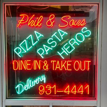 Phil & Sons Pizza - Neon sign in the window - Pizza Near Me - Plainview, New York