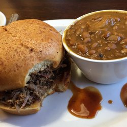 Smoking Pig BBQ - Brisket Sammy with BBQ beans.
