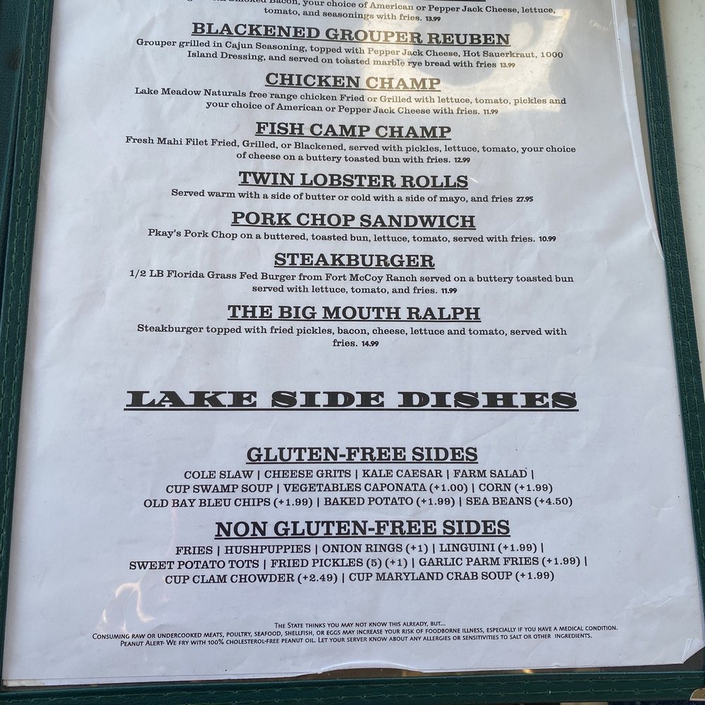 Fish Camp On Lake Eustis - Menu sandwiches - Seafood Near Me - Tavares, Florida Fish Camp On Lake Eustis - Menu sandwiches - Seafood Near Me - Tavares, Florida