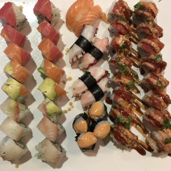 Shogun Sushi - 2 Rainbow Rolls, Salmon and Octopus Nigiri, Spicy Scallops, and 2 Volcano Rolls - Sushi Bars Near Me - Boise, Idaho Shogun Sushi - 2 Rainbow Rolls, Salmon and Octopus Nigiri, Spicy Scallops, and 2 Volcano Rolls - Sushi Bars Near Me - Boise, Idaho