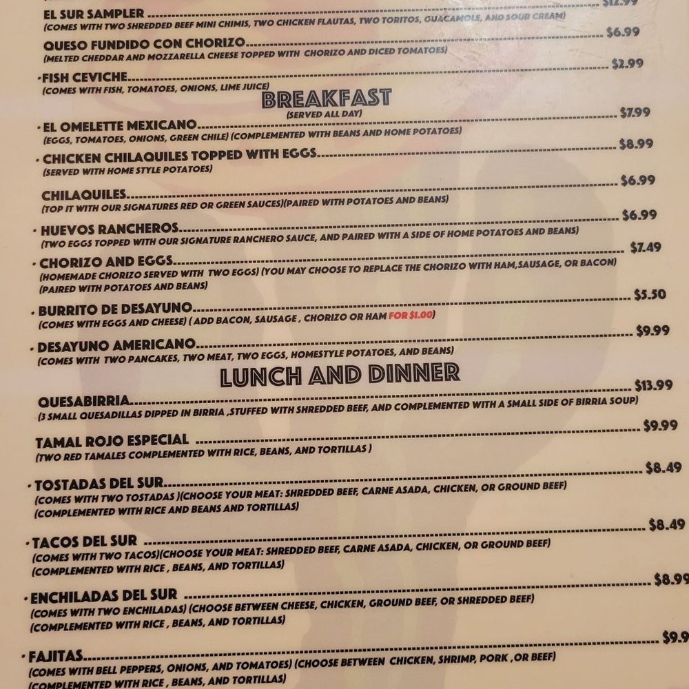 El Sur Restaurant - Menu - Mexican Near Me - Tucson, Arizona El Sur Restaurant - Menu - Mexican Near Me - Tucson, Arizona