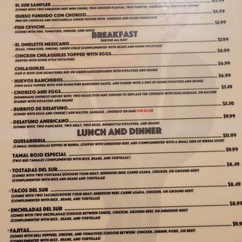 El Sur Restaurant - Menu - Mexican Near Me - Tucson, Arizona