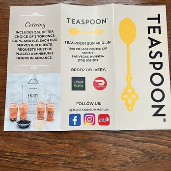 Teaspoon - Catering, and delivery via Doordash and Uber Eats available. Follow @teaspoonsummerlin on Facebook, Instagram and Yelp - Bubble Tea Near Me - Las Vegas, Nevada Teaspoon - Catering, and delivery via Doordash and Uber Eats available. Follow @teaspoonsummerlin on Facebook, Instagram and Yelp - Bubble Tea Near Me - Las Vegas, Nevada