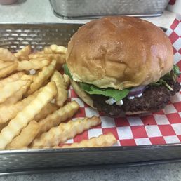 a hamburger and french fries
