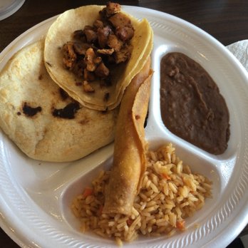 Tacusa - #5 - pork pupusa, chicken street taco, chicken flauta, and ride & beans - Tacos Near Me - Fort Worth, Texas Tacusa - #5 - pork pupusa, chicken street taco, chicken flauta, and ride & beans - Tacos Near Me - Fort Worth, Texas