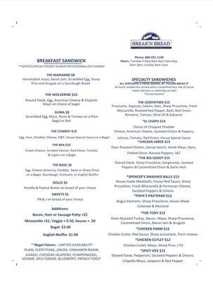 Menu photo 1 Break'n Bread Sandwich Shoppe Griswold, CT
