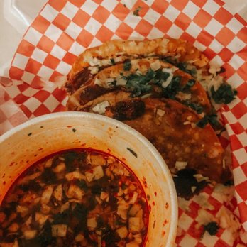 Ensenada Street Food - Birria tacos rojitos and a side of the birria dip - Tacos Near Me - Tucson, Arizona
