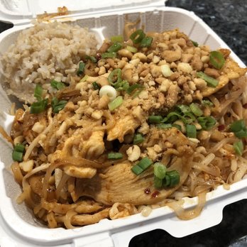 On Rice - Chicken pad thai... It's ok... Not sure why it is served with rice. - Thai Near Me - Bellingham, Washington