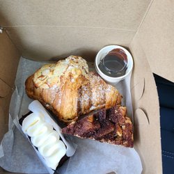 Lubellas Patisserie - Almond croissant,  chocolate cake and bread pudding.