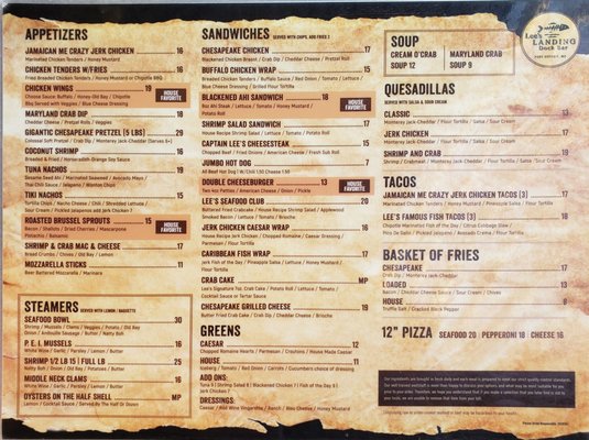 Menu photo 5 Lee's Landing Dock Bar Port Deposit, MD