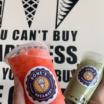 Kones Kreamery - Peach freezie slush and green thai tea - Bubble Tea Near Me - Fargo, North Dakota