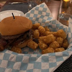 Miacomet Golf Club - Build your own burger with bacon and mushroom, tater tots