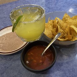 El Charrito - Margarita on the rocks with a salt rim, complimentary chips, salsa & bean dip