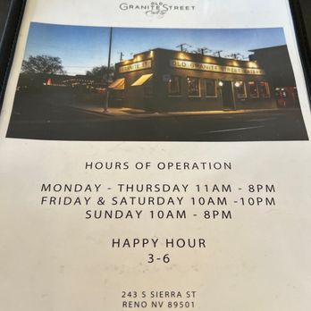 Old Granite Street Eatery - Menu - New American Near Me - Reno, Nevada