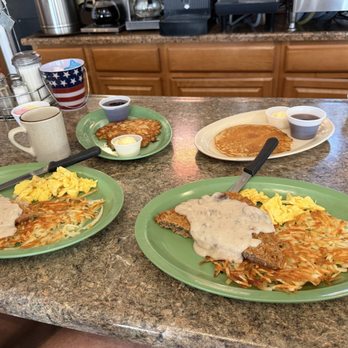 Evergreen Cafe - The "Bigfoot" aka chicken fried steak w a flapjack - American Near Me - Wrightwood, California Evergreen Cafe - The "Bigfoot" aka chicken fried steak w a flapjack - American Near Me - Wrightwood, California