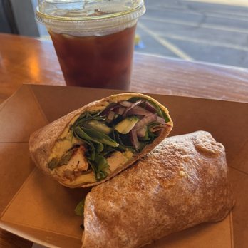 Mary's Cafe - Spicy Tofu Wrap and Iced Americano - Small - Coffee & Tea Near Me - Austin, Texas