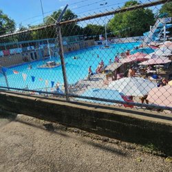 View of pool from walkway by entrance