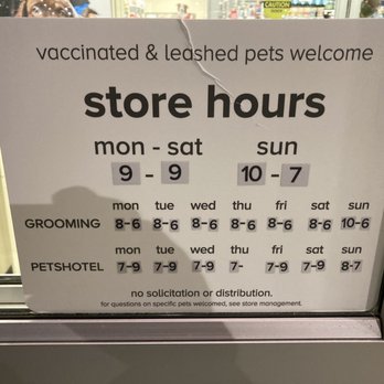 PetSmart Doggie Day Camp - store hours posted next to front entrance - Pet Stores Near Me - Memphis, Tennessee PetSmart Doggie Day Camp - store hours posted next to front entrance - Pet Stores Near Me - Memphis, Tennessee