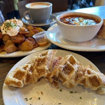 Foreigner - Foreigner's Favorite, Lecso with Poached Egg, Ham and Swiss Croffle, lattes - Breakfast & Brunch Near Me - San Mateo, California Foreigner - Foreigner's Favorite, Lecso with Poached Egg, Ham and Swiss Croffle, lattes - Breakfast & Brunch Near Me - San Mateo, California