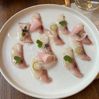 Pomet - cured Bodega rockfish, fermented radish, chilies, lemon verbena, lime - New American Near Me - Oakland, California