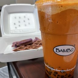 blended Thai Milk Tea & ube waffle