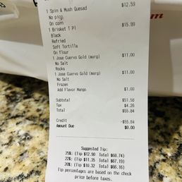 Here is the receipt from my Dal salsa carryout Here is the receipt from my Dal salsa carryout