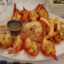 Gyro Grill - Shrimps, Rice, and Fried Potatoes.