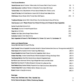 Azitra - lunch menu with hours at the top - Indian Near Me - Raleigh, North Carolina