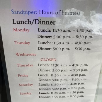 The Sandpiper - Hours of Business - Salad Near Me - Lake Almanor, California
