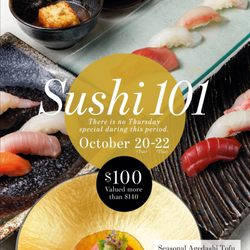San Shi Go Newport Beach - Sushi 101 at San Shi Go, Oct 20-22. Seasonal dishes & 12 pieces of sushi. $100. Book on Tock.