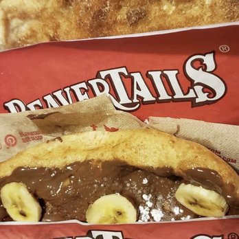 BeaverTails - a hot dog with chocolate and banana slices - Desserts Near Me - Waterton Park, Alberta