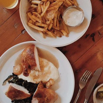 Manuela - Perfectly cooked chicken with Deer Burger (not shown). - New American Near Me - Los Angeles, California