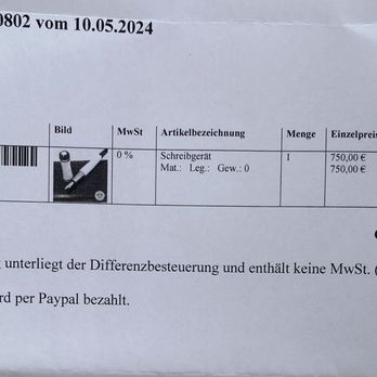 Edeluhren - Invoice for my new Montblanc fountain pen, bought at Edeluhren (Noble Watches) - Jewelry Near Me - Essen, NW