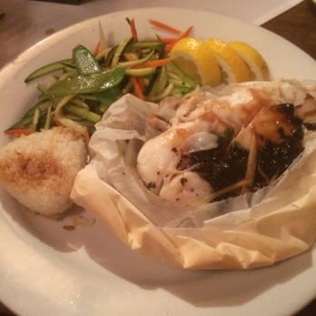 Flying Fish Grill - black bean halibut - steamed in parchment with cabbage, mushrooms, and black bean.  Plenty of Umami! - Japanese Near Me - Carmel, California