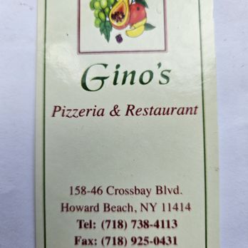 Gino's Pizzeria & Restaurant - Business card - Pizza Near Me - Howard Beach, New York