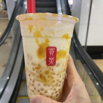 Gong Cha - $6.50 Special Summer Mango Milk with Mini Boba. Reminds me of the Cantonese sago dessert soups. Coconut base, really good - Bubble Tea Near Me - Flushing, New York Gong Cha - $6.50 Special Summer Mango Milk with Mini Boba. Reminds me of the Cantonese sago dessert soups. Coconut base, really good - Bubble Tea Near Me - Flushing, New York