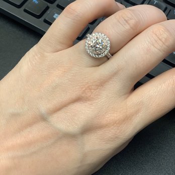 Just Bands - Diamond engagement ring w/ a double halo platinum and rose gold setting - Jewelry Near Me - San Francisco, California