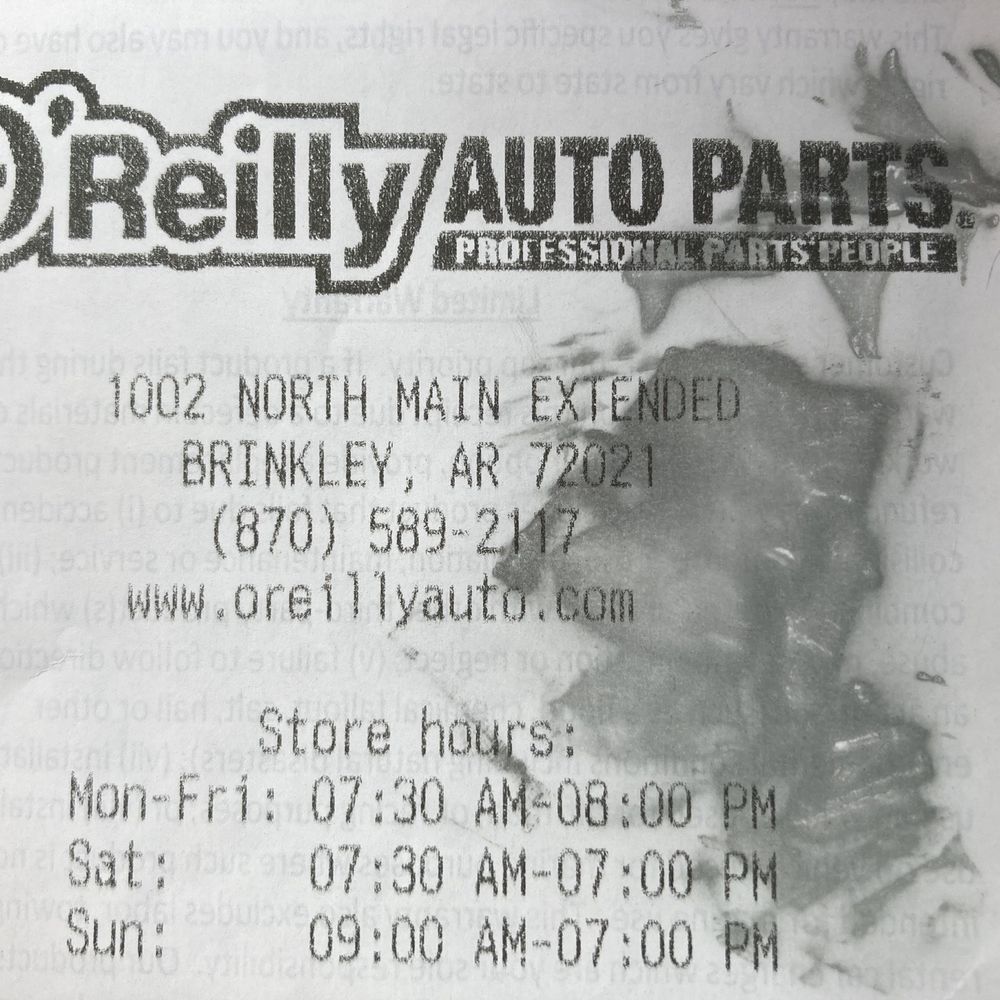 O'Reilly Auto Parts - store information and hours of operation - Auto Parts & Supplies Near Me - Brinkley, Arkansas O'Reilly Auto Parts - store information and hours of operation - Auto Parts & Supplies Near Me - Brinkley, Arkansas