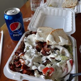 Mixed over rice with white sauce Mixed over rice with white sauce