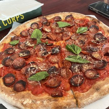 Myke's Pizza - Pepperoni pizza with added basil - Pizza Near Me - Mesa, Arizona Myke's Pizza - Pepperoni pizza with added basil - Pizza Near Me - Mesa, Arizona