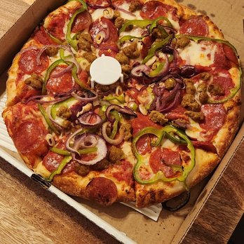 DeMatteo's Pizza - Large pepperoni, sausage, bell pepper, & red onion pizza my husband ordered. - Pizza Near Me - Riverside, California