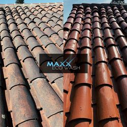 Maxx ECO Wash - Spanish tile - before and after - soft pressure washing with a detergent.