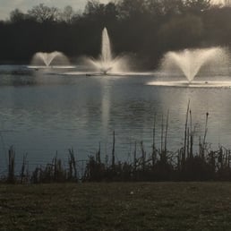 Lit up fountains in middle of Watchung Lake Lit up fountains in middle of Watchung Lake