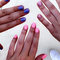 The pink sets were gel acrylics & the other is dipping powder. Two of us it's our first time going & we were highly impressed! The pink sets were gel acrylics & the other is dipping powder. Two of us it's our first time going & we were highly impressed!